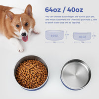 Dog Bowl, Stainless Steel Food and Water Bowl - 64 oz / Blue - image 2