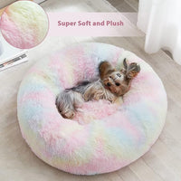 WNPETHOME Calming Dog Bed Cat Bed Donut, Faux Fur Pet Bed Self-Warming Donut Cuddler, Comfortable Round Plush Dog Beds (27 x 27 x 8 Inch, Rainbow)