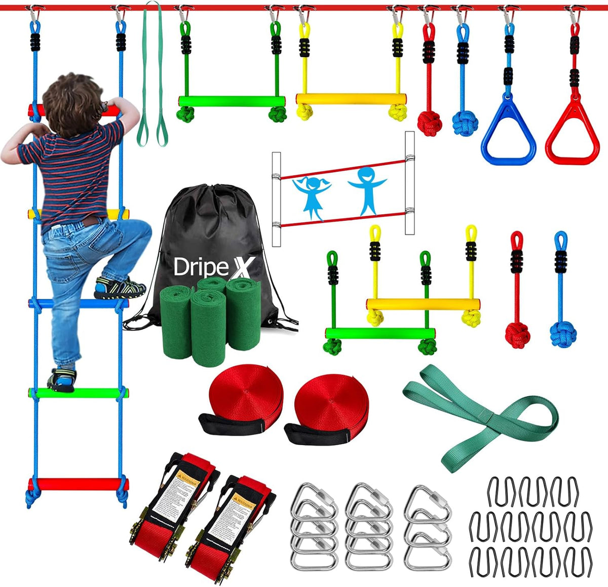 Ninja Warrior Obstacle Course for Kids Backyard - 2 x 50' + 8 Obstacles