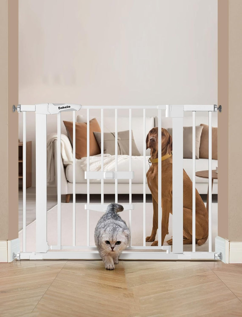 Babelio 36" Tall Pet Gate with Cat Door, CatPrivilege II, 29-40" - White / 29-40" Wide, 30" Tall