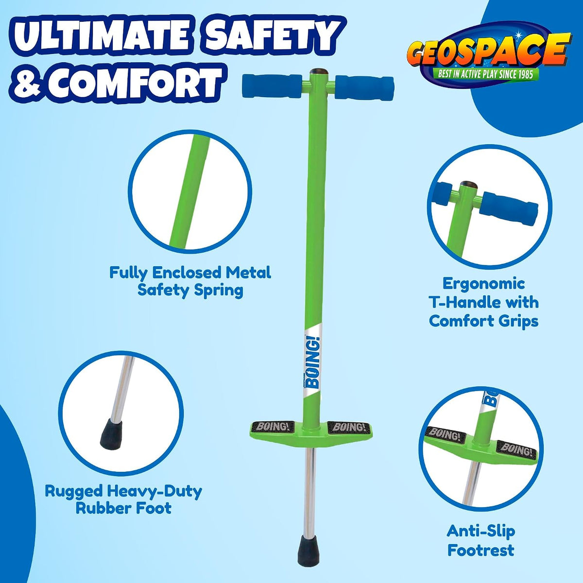 Geospace Jumparoo Boing! JR. Steel Pogo Stick for Kids of 50-90 lbs - Green - image 2