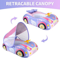 Toddler Float Inflatable Baby Swim Float with Canopy and Seat Pool - Purple Car with Steering Wheel - image 2