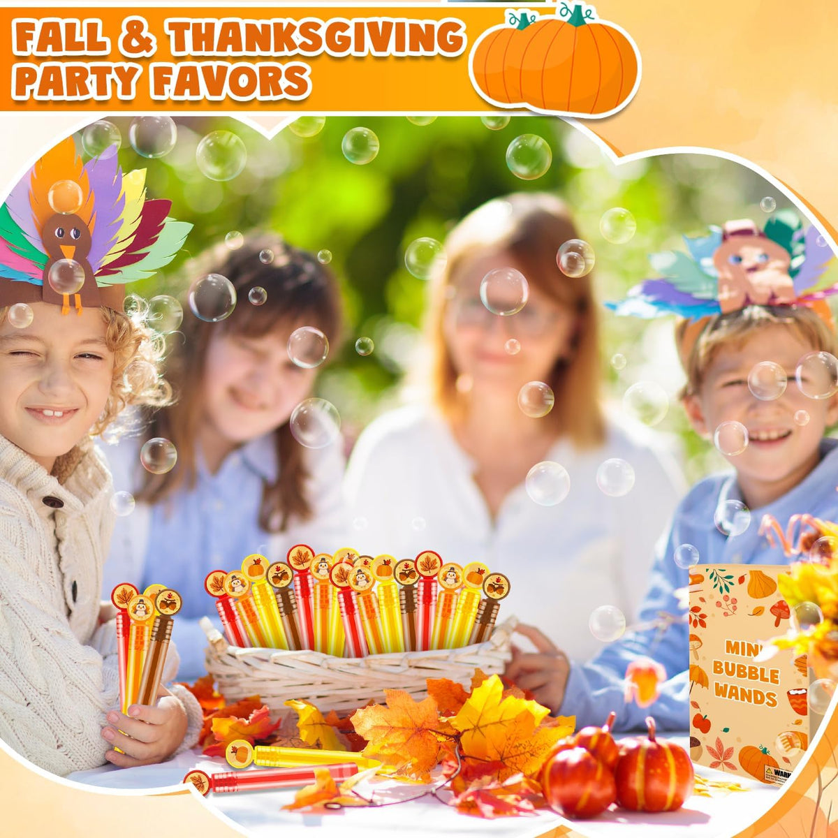 Leetous fall mini bubbles party favors with pumpkin and turkey designs - view 3