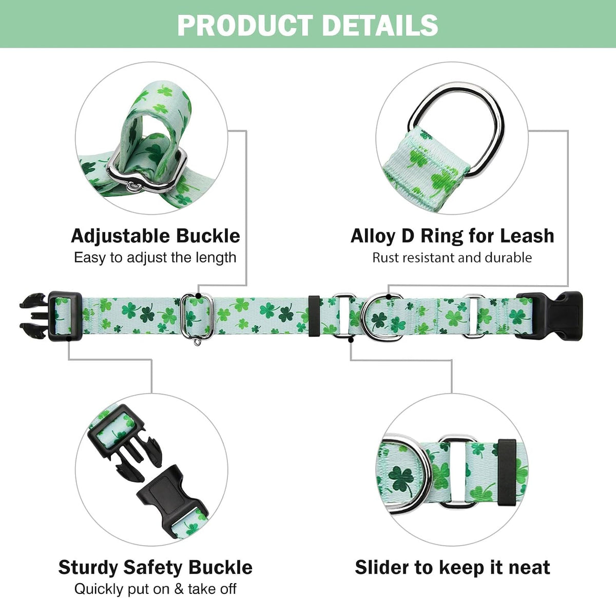 Martingale Dog Collar with Buckle - Clover / Small - image 4
