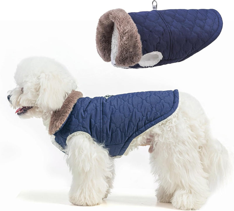 BEAUTYZOO Warm Dog Puffer Jacket Vest - Navy Blue / S (Back: 12",Chest: 18")