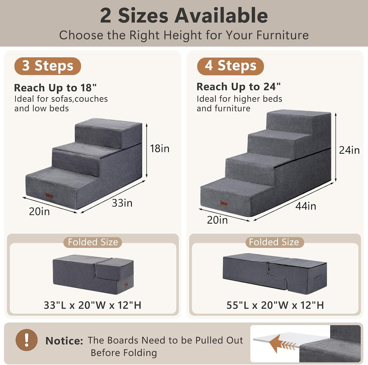 Dog Stairs for Large Dogs 18" H - Grey / 3-Step 18" H - image 3