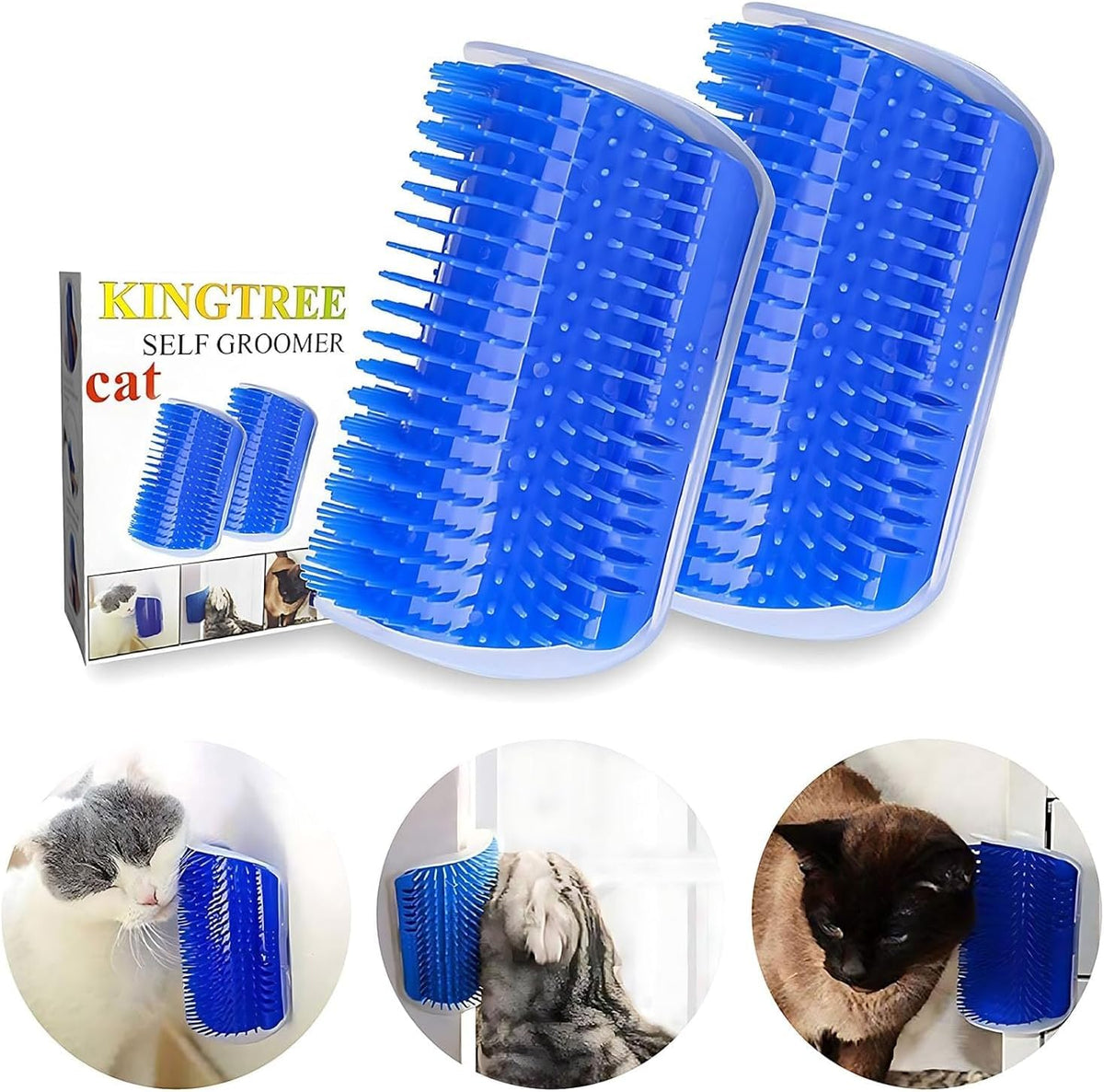 Kingtree Cat Wall Scratcher Self Groomer with Catnip - Blue