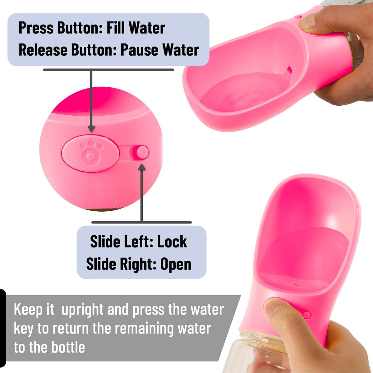Mr. Pen, Portable Dog Water Bottle - Pink - image 2