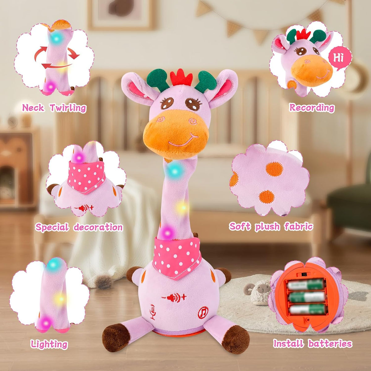 Dancing Talking Giraffe Toy, Singing Giraffe Baby Toys for Kids – Fun for Kids & Family - Purple Giraffe - image 3