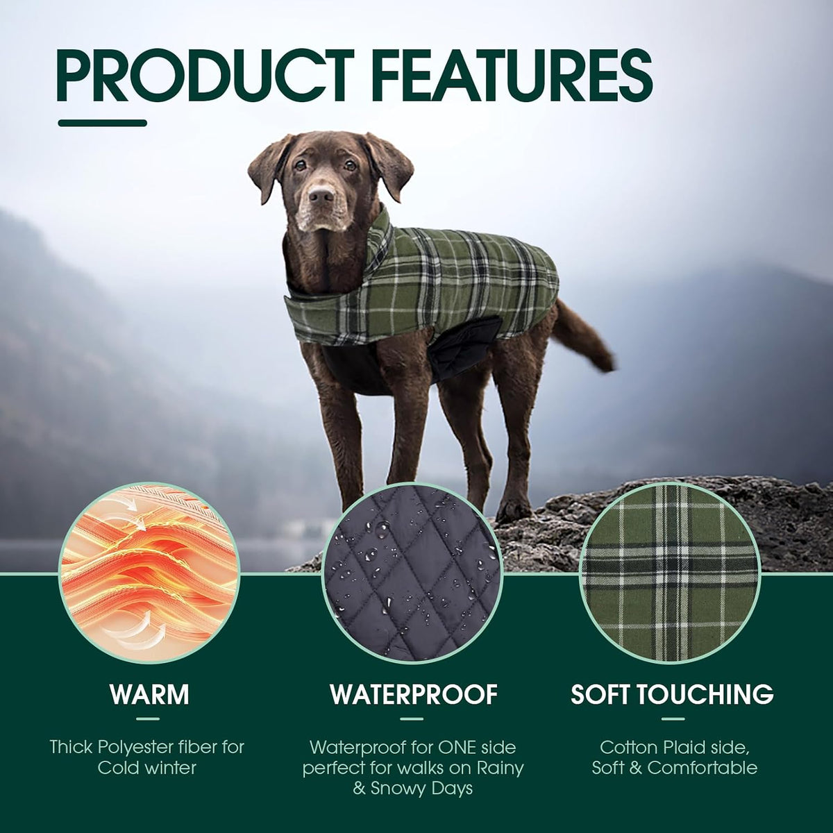 Kuoser Waterproof Dog Coat - Olive Green / Medium (Pack of 1) - image 3