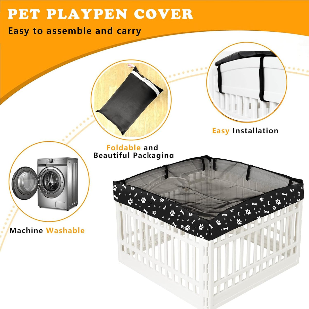 Dog Playpen Mesh Top Cover for 36" Inch Pet Playpen with 4 Panels - Black - image 4