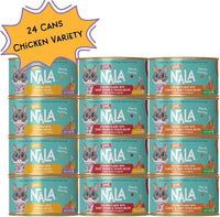 LOVE, NALA - FLAKED Chicken Variety Pack - 24 Pack - Natural Adult Cat Wet Food - Grain Free, Non-GMO, Lean Protein, Omega 3, Digestive Fiber, Added Minerals & Vitamins