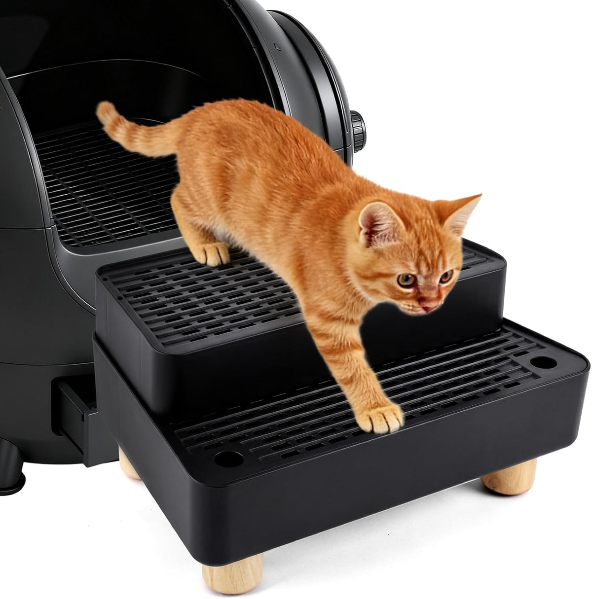 Adjustable Litter Box Step, Cat Ramp for Litter Box, 2 Steps - Black / 2 step
