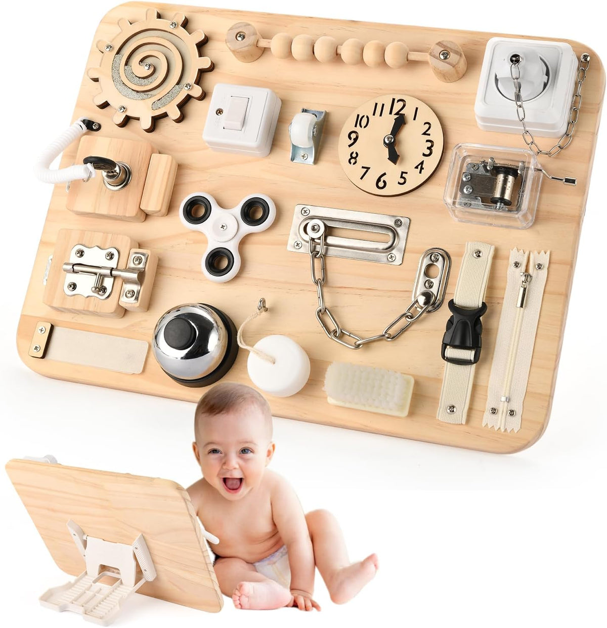 Potatomato Large Wooden Busy Board for Toddlers