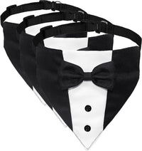 GOYOSWA Dog Tuxedo Suit Wedding Bandana Collar with Bow Tie - Small: Neck 12.5"-21" (Pack of 3)