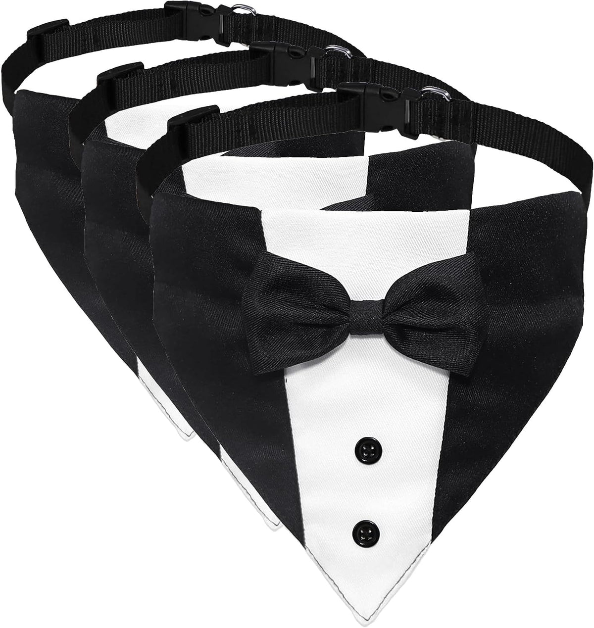 GOYOSWA Dog Tuxedo Suit Wedding Bandana Collar with Bow Tie - Small: Neck 12.5"-21" (Pack of 3)