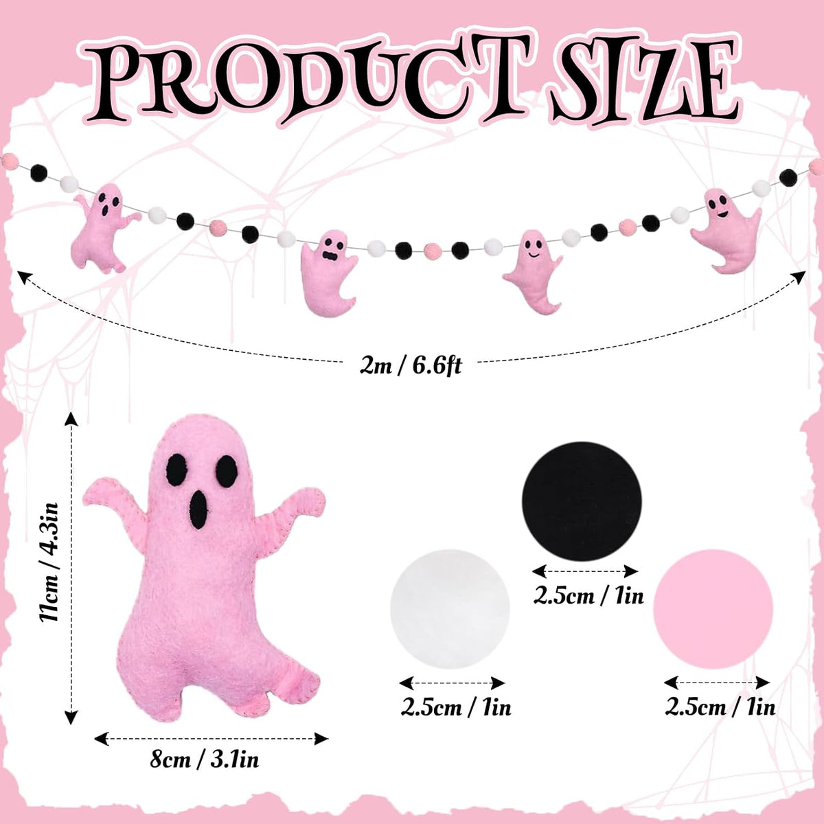 Whaline Halloween ghost felt banner with white ghosts in different expressions and black and orange  - view 3