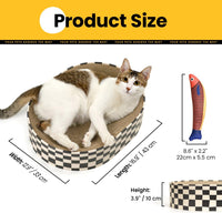 Conlun Oval Cat Scratcher Bed - Checkerboard with Cat Toy Fish / Medium (16.9"L x 12.9"W x 3.5"Th) - image 2