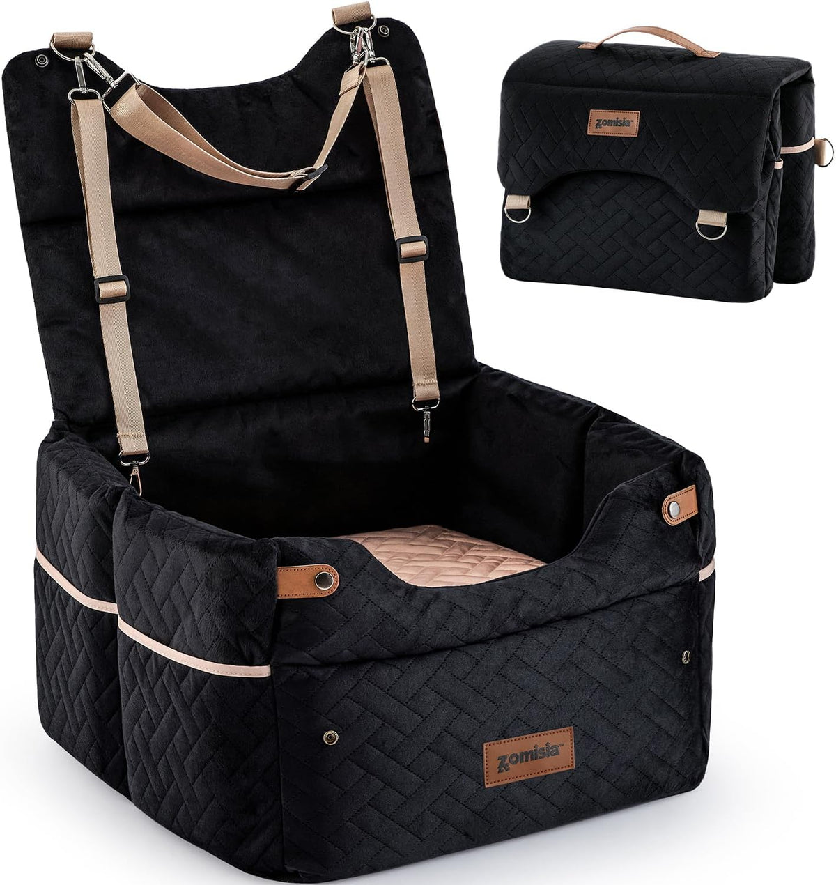 Dog Car Seat for Small Dogs - Black Beige