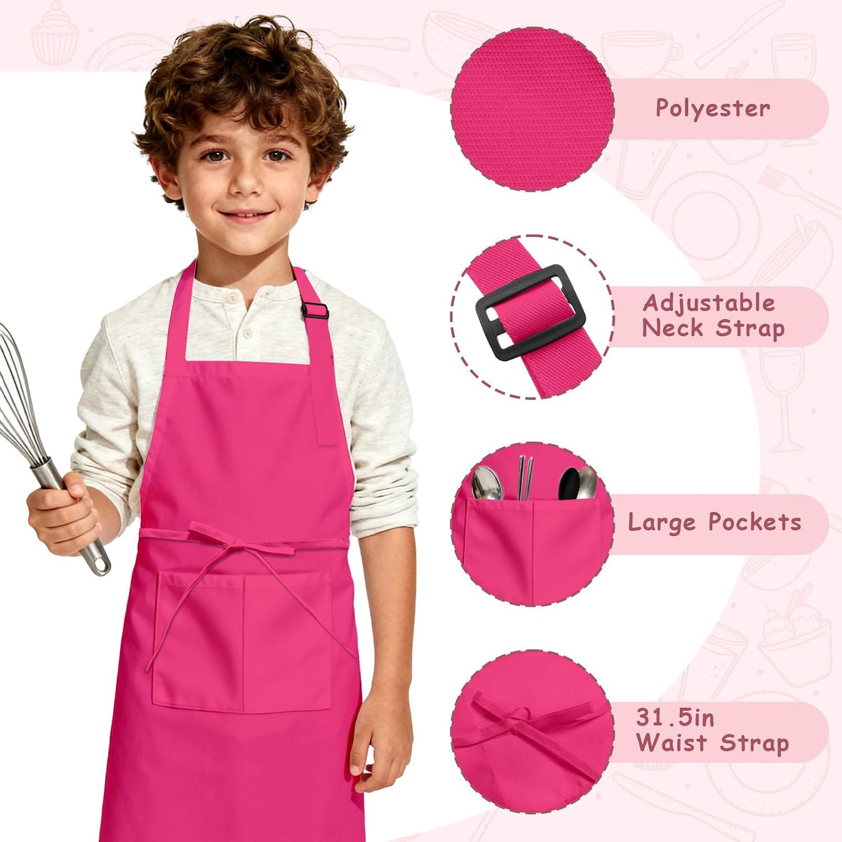 IAGBIBUI 12 pack of black kids aprons with two front pockets - view 21