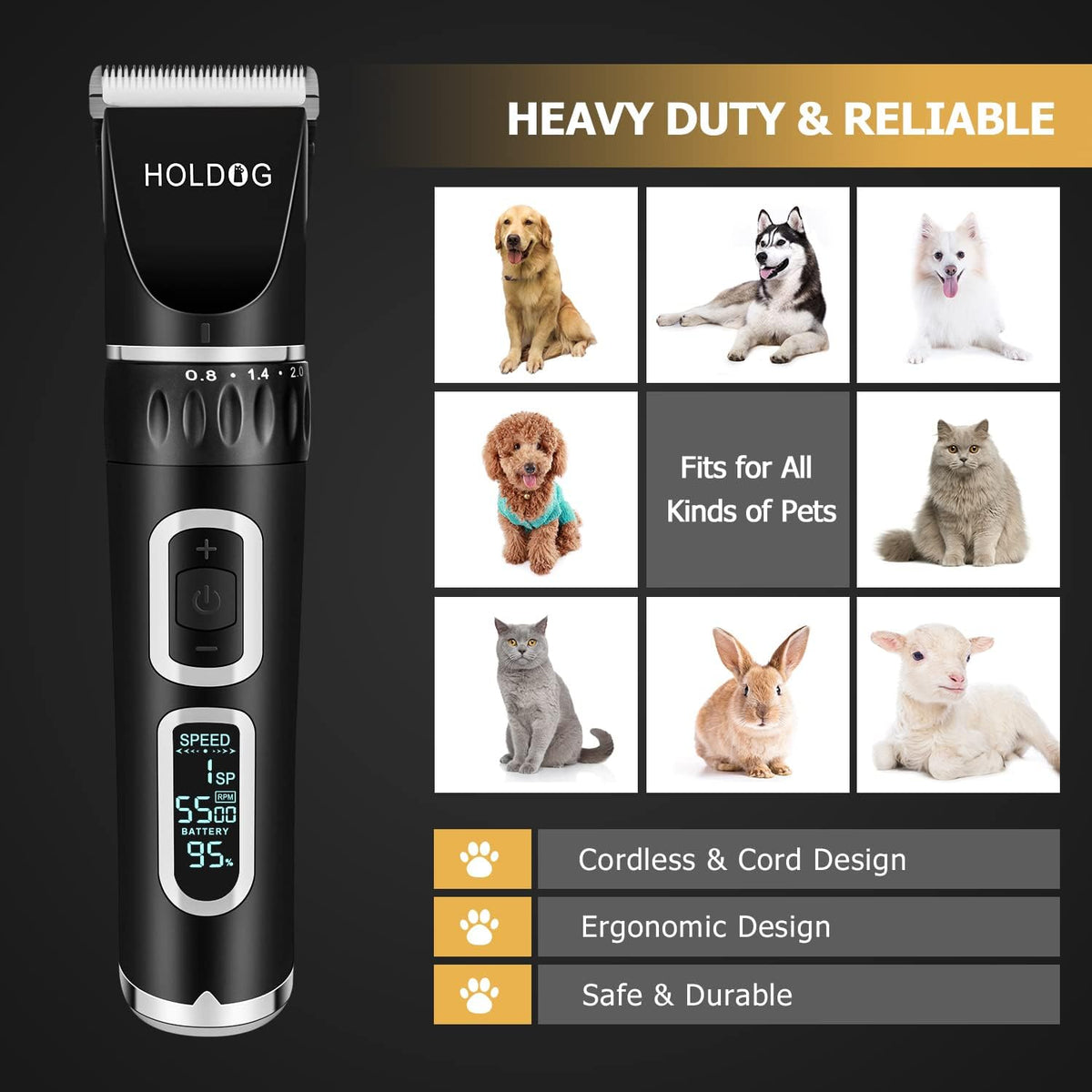 Dog Clippers Professional Heavy Duty Grooming Clipper 3-Speed - Silver - image 3