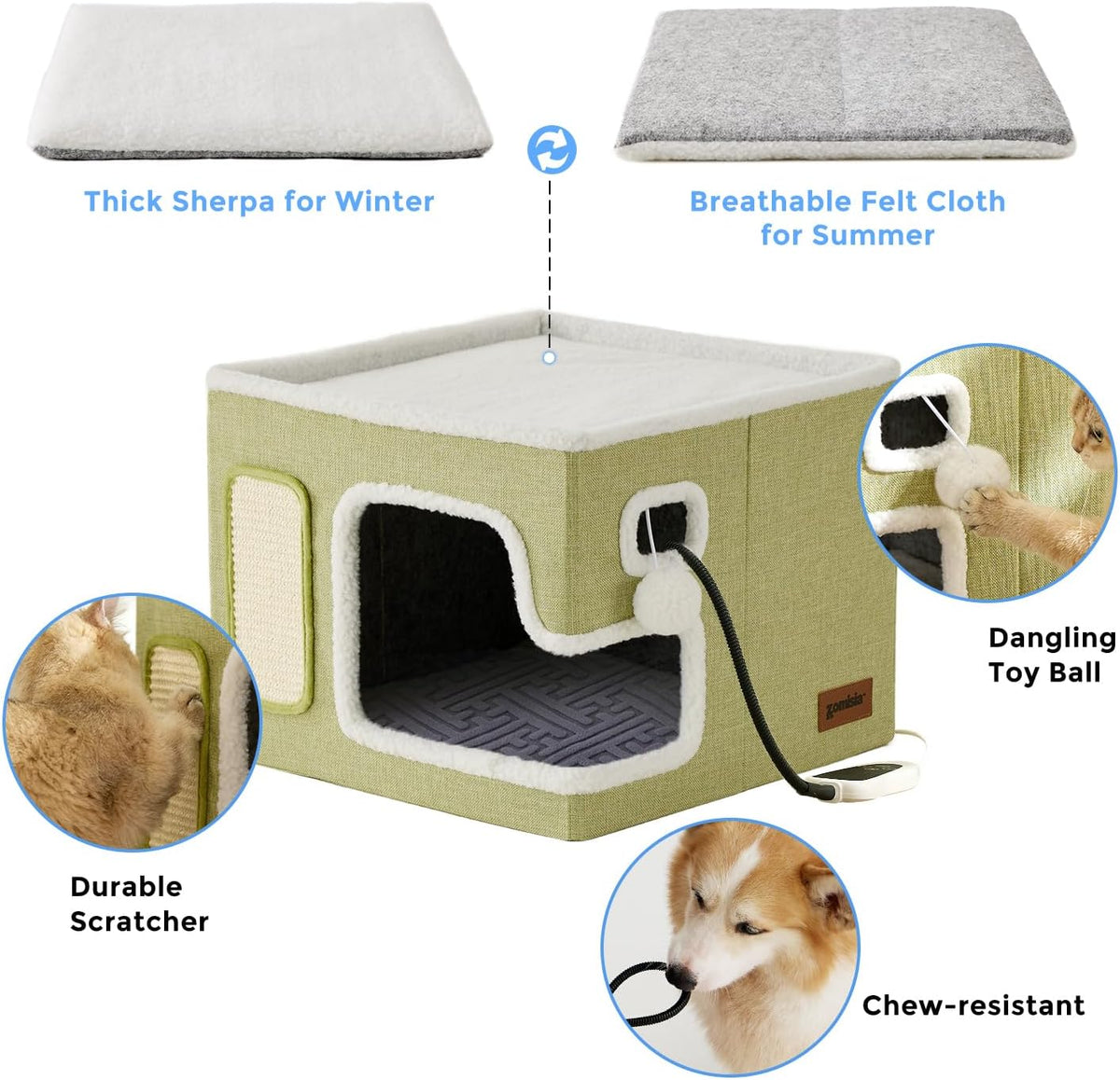 Heated Cat House Bed for Indoor Cats - Navy / Large / With Heating Pad - image 4