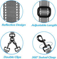 PetBonus Double Dog Leash, No Tangle Dual Leash, Reflective Walking Training Lead, 4 Comfortable Padded Handles for 2 Dogs with Collapsible Bowl and Waste Bags (Grey, Large)