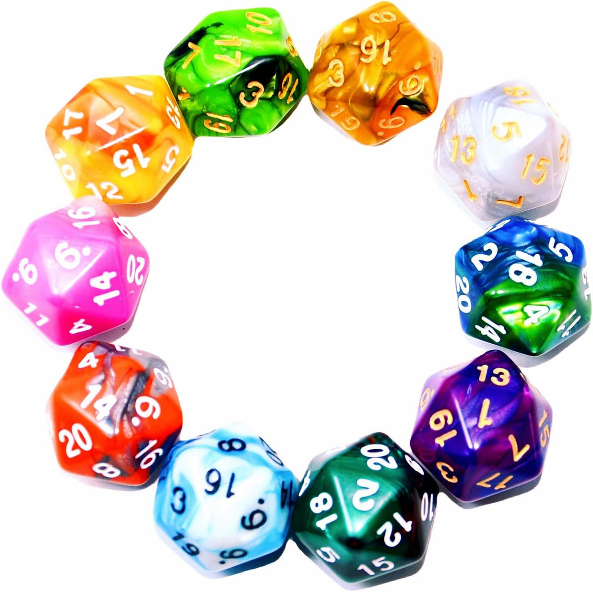 SmartDealsPro 10-Pack 20 Sided Dice D20 Polyhedral Dice for DND RPG - Double Color