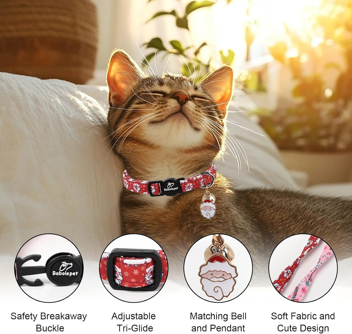 2 Pack Cute Cat Collars - Cartoon Bee Ladybug Breakaway Cat Collar with Bell & Matching Pendant - Pink&Red - image 3