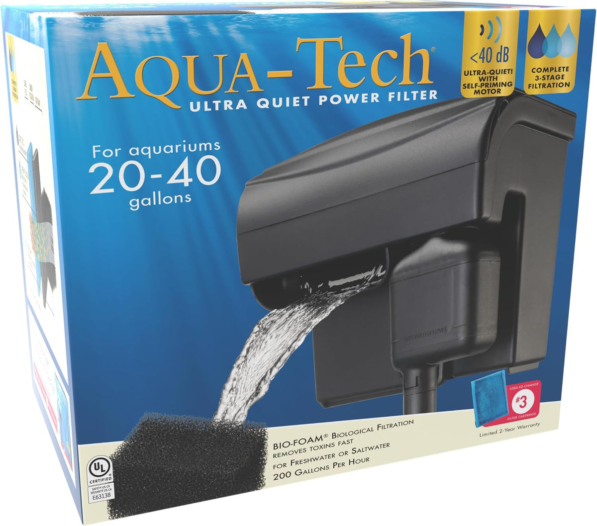 Aqua-Tech Ultra Quiet Power Filter For Aquariums - New - 20 to 40 Gallon - image 4