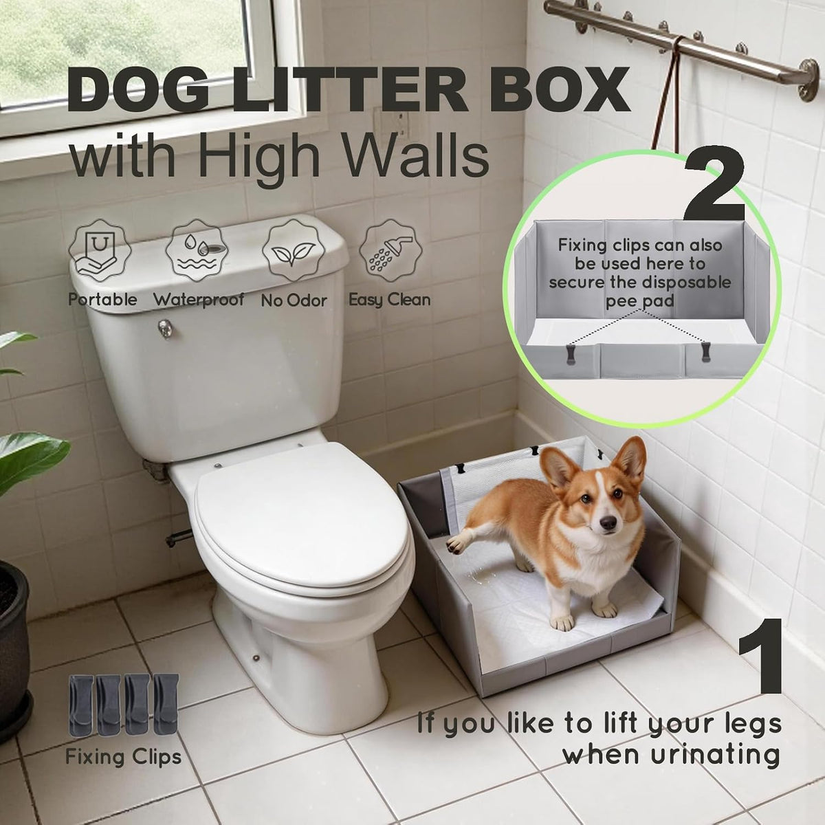 HQ4US 4LEGS Dog Litter Box Indoor High Walls - Grey / Medium for Dog＜ 18" Length - image 2