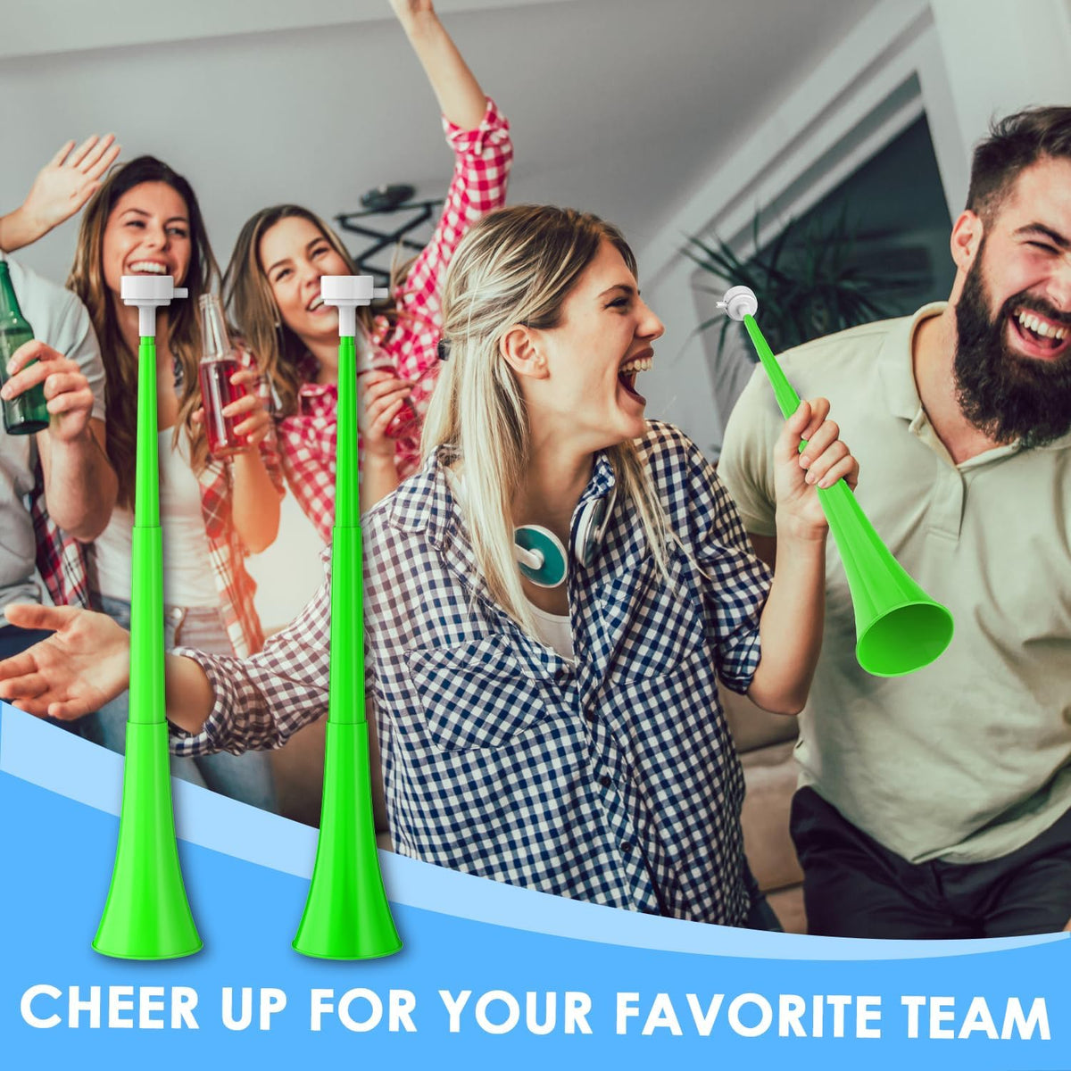 Stadium Horn Vuvuzelas Soccer Noisemakers Collapsible Blow Trumpet - Green - image 4