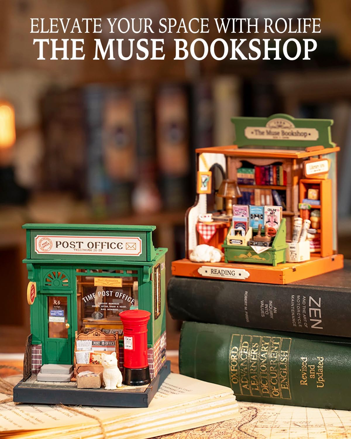 Rolife Tipsy Cat Bar DIY miniature kit, layered mini bar scene for a bookshelf - view 10