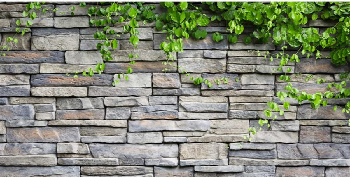 72x18 in Stone Brick Wall Aquarium Backdrop Leaves Fish Tank - 24x12in/60x30cm