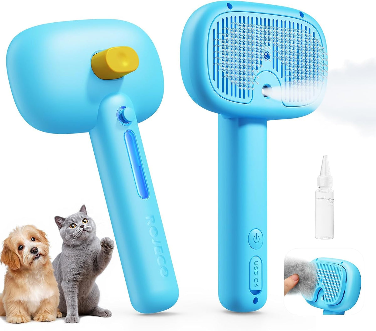 ROJECO 3-in-1 Pet Steam Brush - Blue