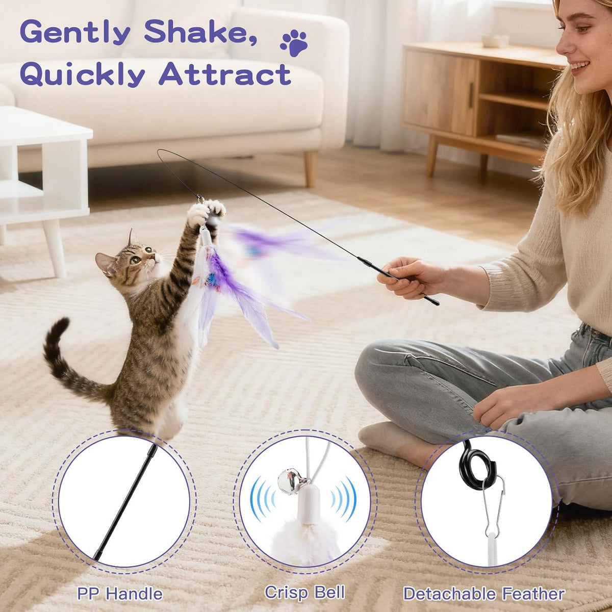 Pawaboo Cat Feather Wand Interactive Toy - Purple - image 3