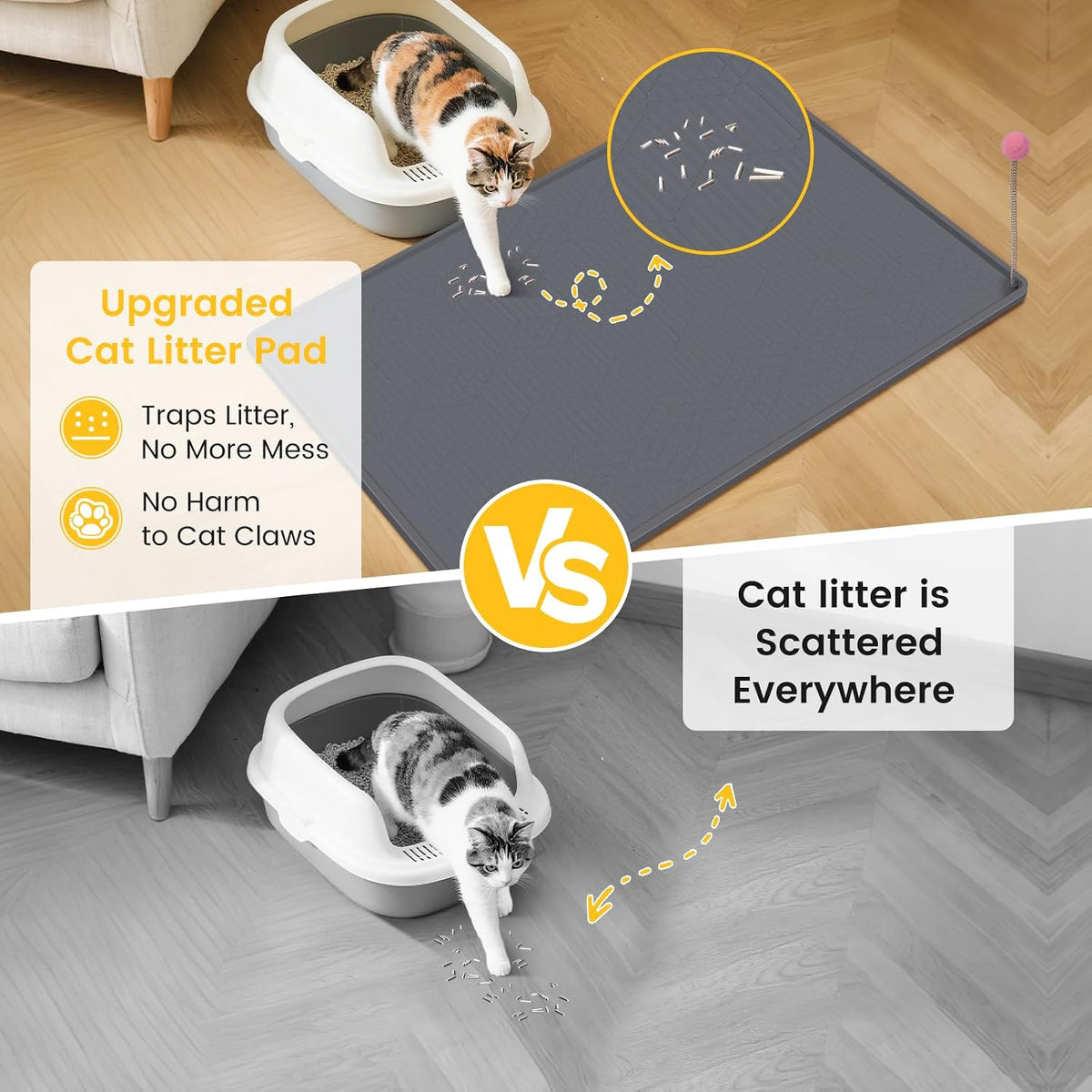Silicone Cat Litter Mat with Toy, Waterproof - Dark grey - image 2