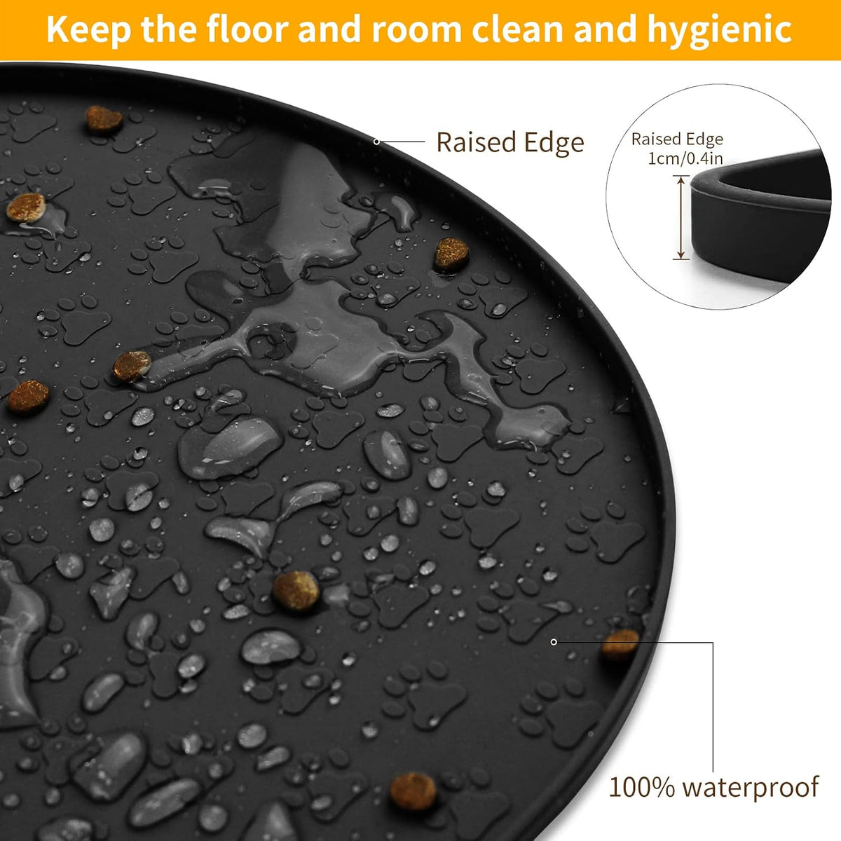 Dog Food Mat Spill-Proof Silicone Dog Bowl Mat Raised Edge Pet - Black / 19"L x 12"W - image 4