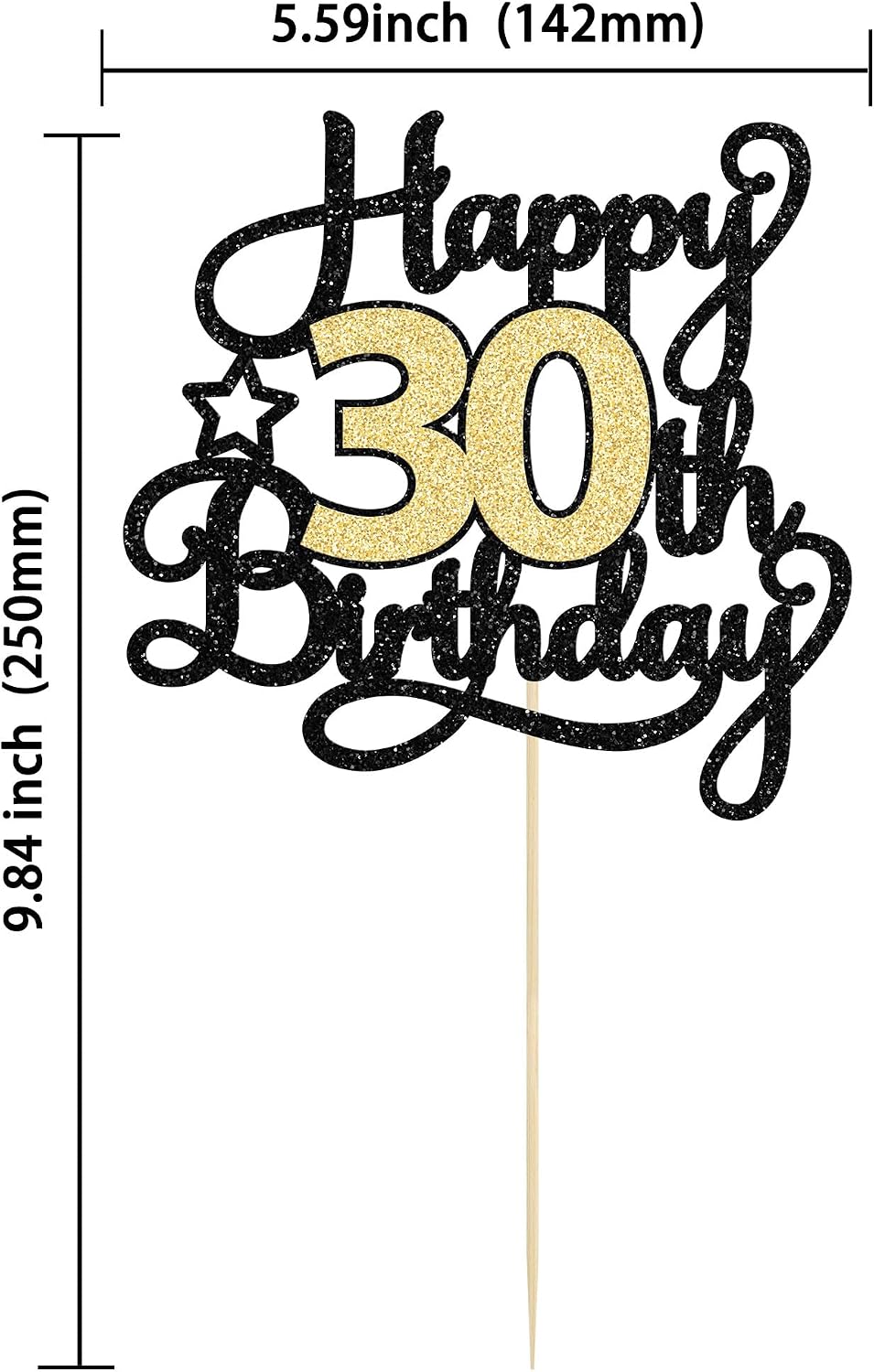 1Pc Happy 80th Birthday Cake Topper Black Gold Glitter Cheers to 80 - 30th - image 2