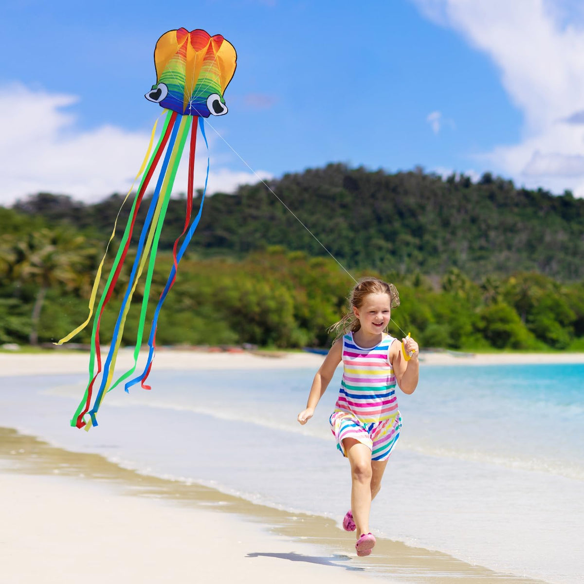 Xida rainbow octopus kite, a frameless ripstop polyester kite with flying line and handle - view 9