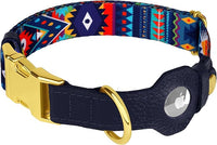 AirTag Dog Collar for Small Medium Large Breed - Adjustable Cute Pattern Dog Collar with Airtag Holder - Soft Leather Tracker GPS Apple Air Tag Pet Collars (X-Small, 9"-12" Neck Fit, Navajo)