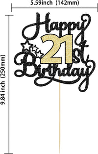 1Pc Happy 80th Birthday Cake Topper Black Gold Glitter Cheers to 80 - 21st - image 2