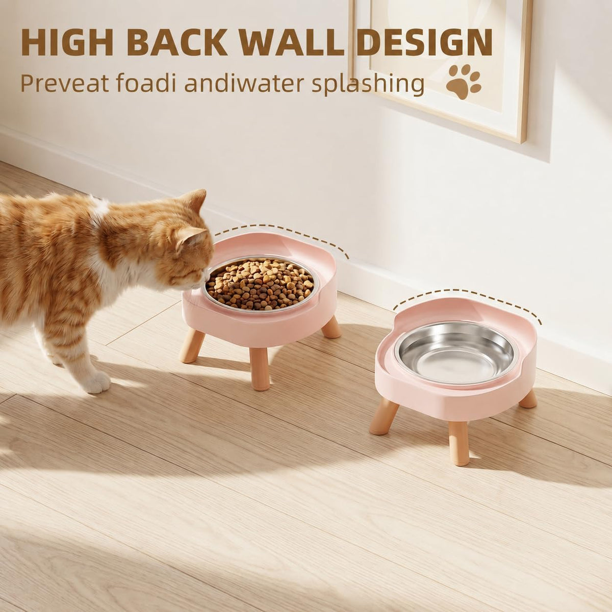 Elevated Cat Bowls, 2P Raised Cat Food and Water Bowl Set for Indoor Cats, Splash Proof with 2 - 2P Cat Bowls - Pink - image 2