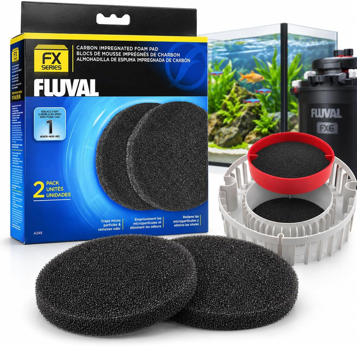 Fluval FX4/FX5/FX6 Bio-Foam, Replacement Aquarium Filter Media - Medium/Large / Carbon Foam