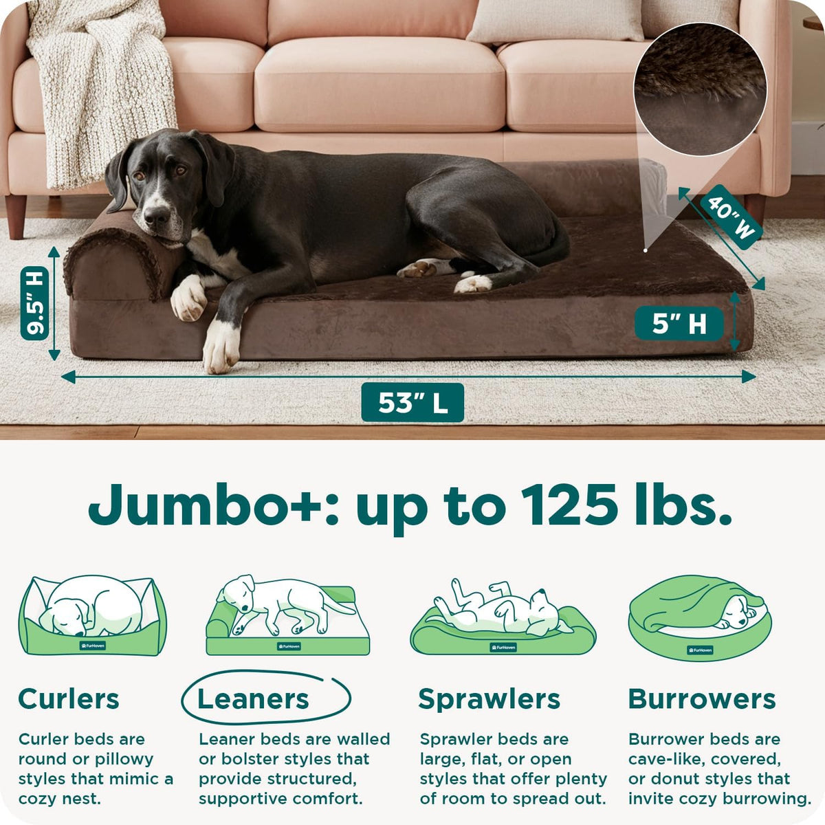 Furhaven Orthopedic Dog Bed for Large Dogs w/ Removable Bolsters - Jumbo Plus / Sable Brown - image 3