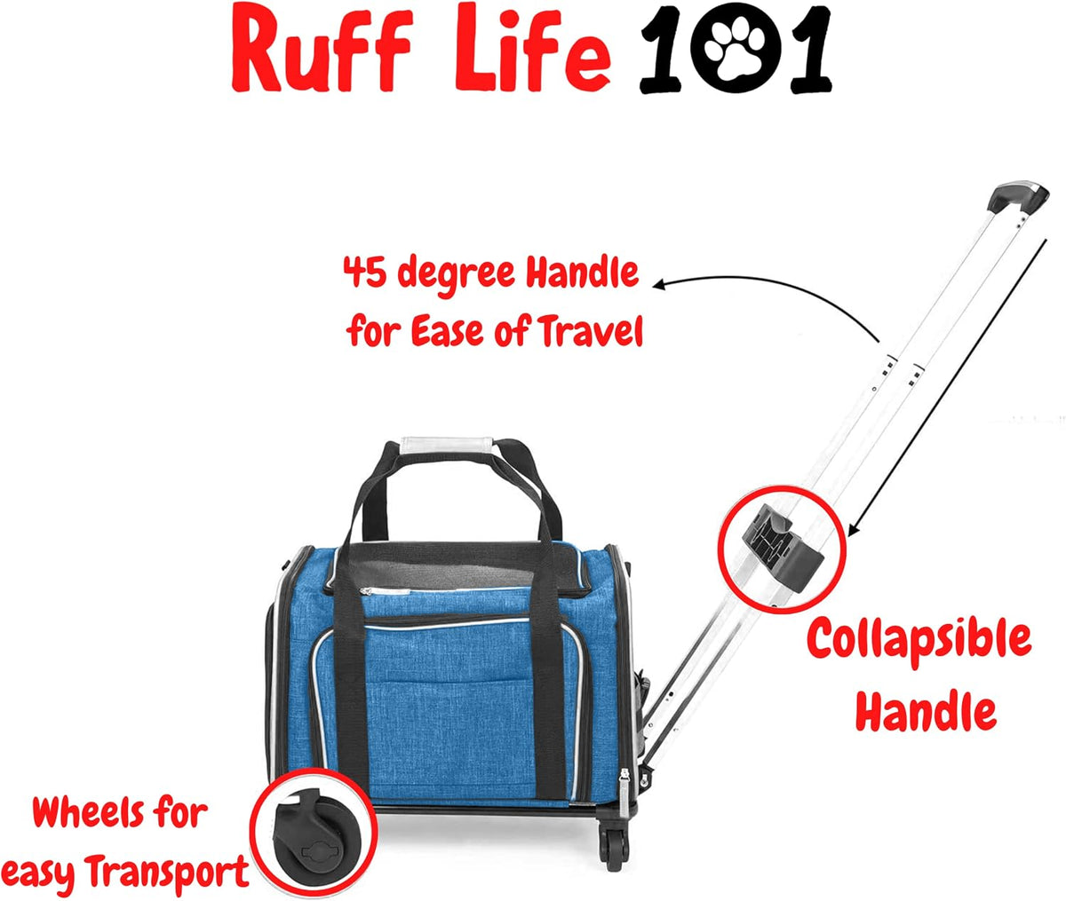 Airline Approved Expandable Premium Pet Carrier on Wheels - BLUE - image 3