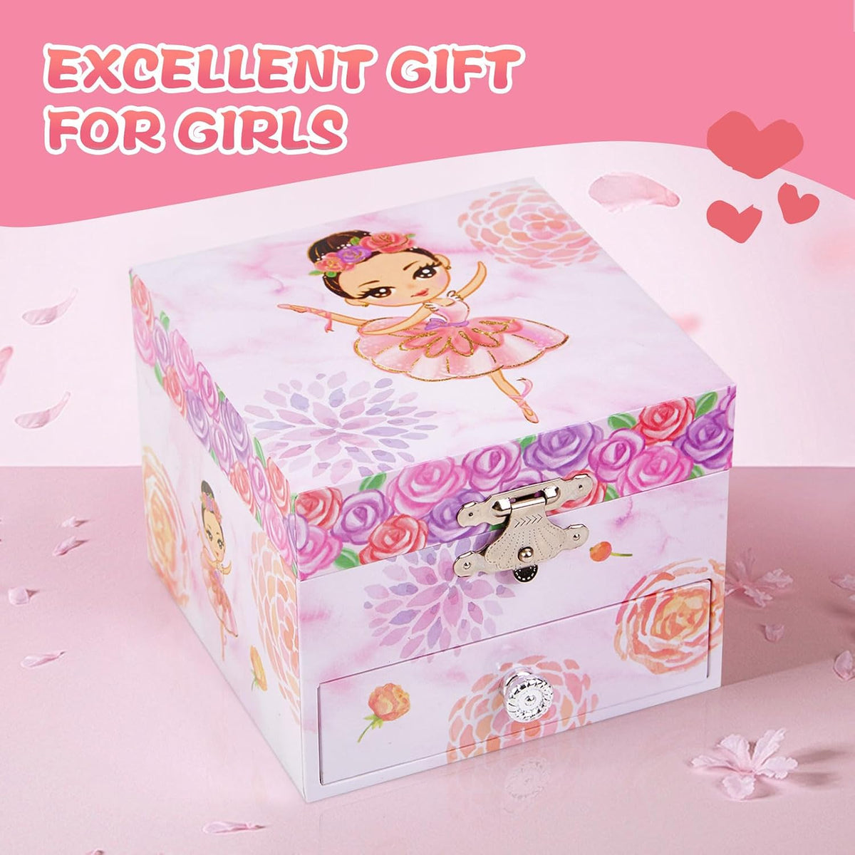 Girls Musical Jewelry Box with Drawer and Spinning Ballerina - Pink flower ballerina - image 4