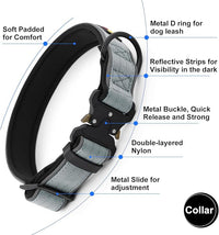 Plutus Pet Tactical Dog Collar, Reflective, Adjustable Heavy Duty Dog Collar, Soft Padded and Comfortable, for Small Medium and Large Dogs (Gray, L)