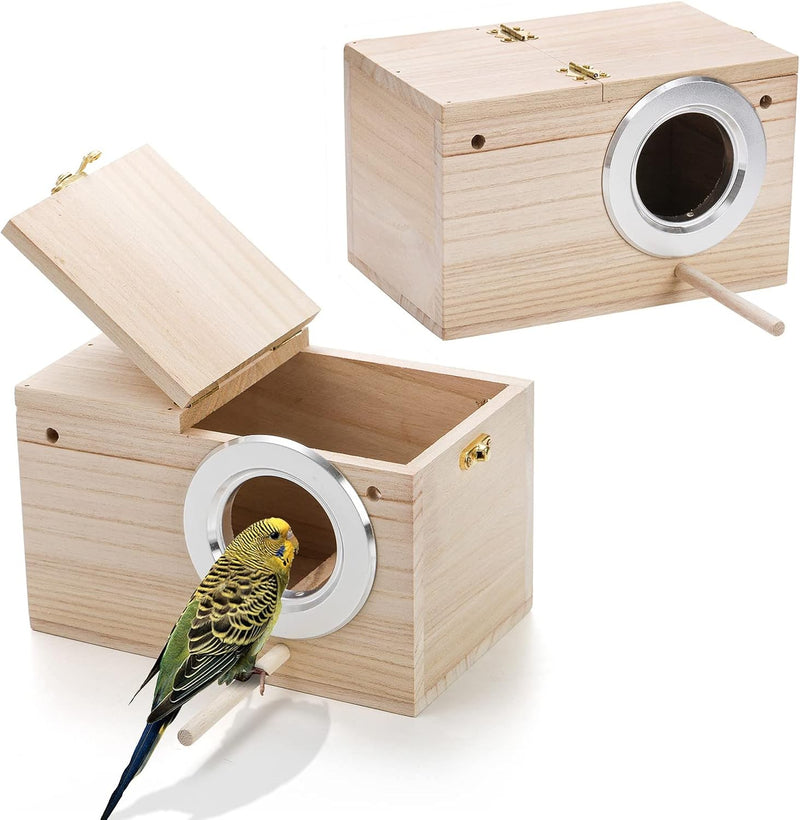 Hiceeden 2 Pack Parakeet Nest Box, Natural Wood Bird Nesting Box