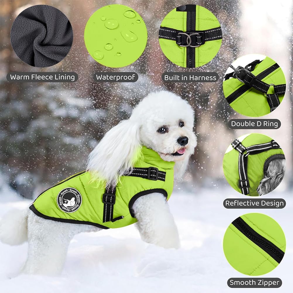 Gyuzh Dog Coat with Harness Puppy Coats Small Dog Harness Jacket - XXXXX-Large / light green - image 2